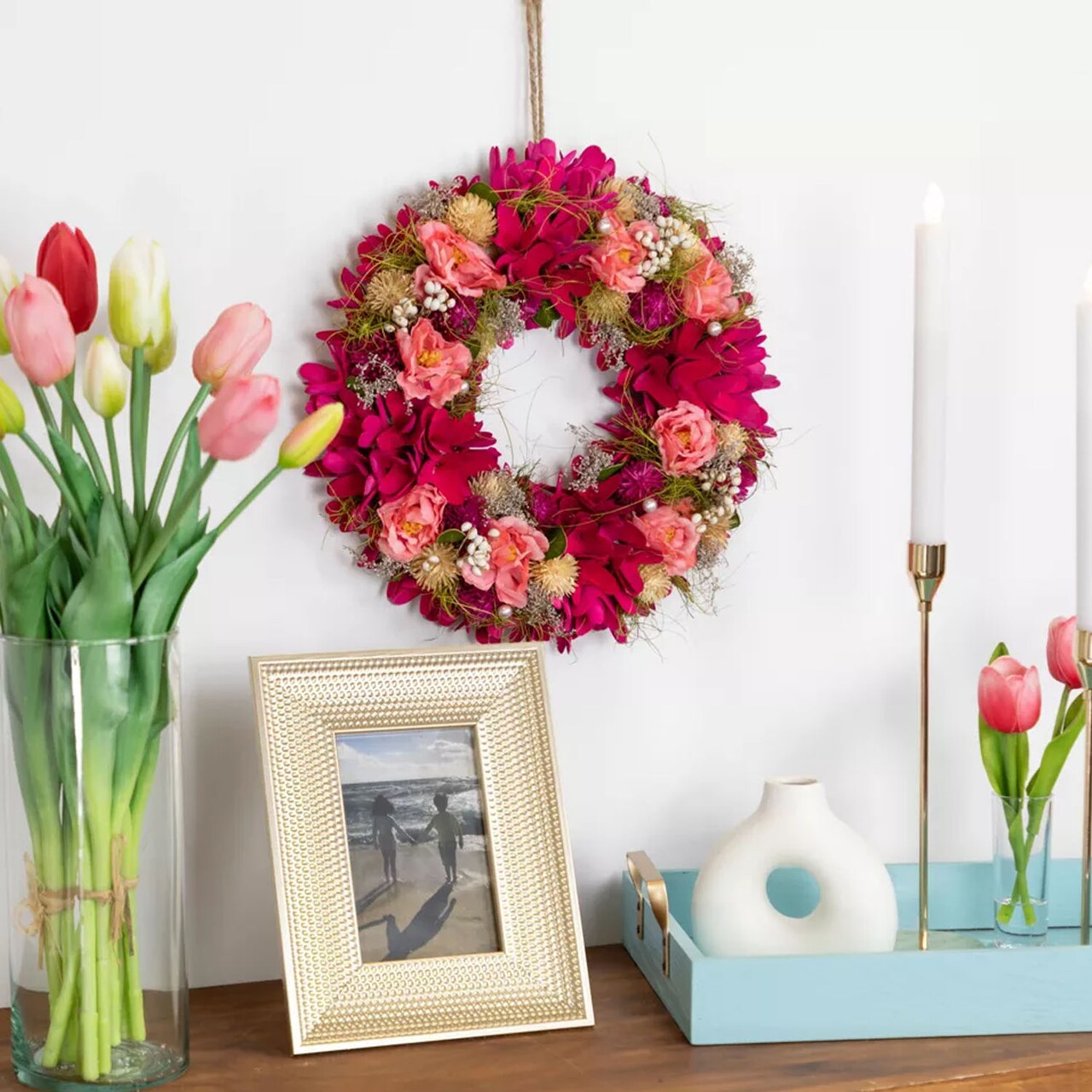 12.5" Artificial Spring Wreath with Mixed Flowers and Berries Seasonal Door Accent